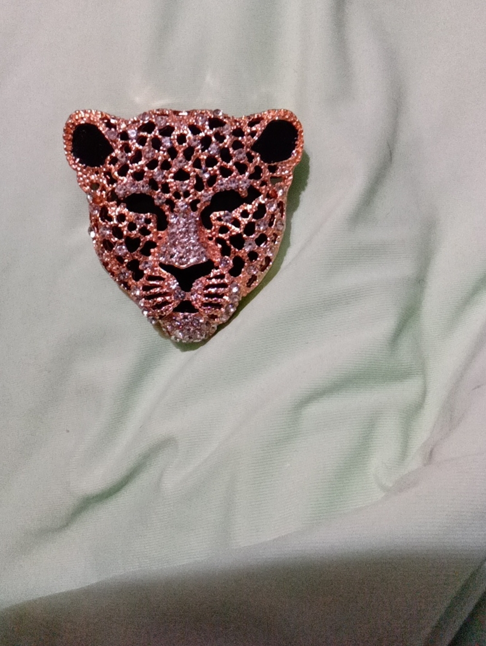 Rose Gold Leopard Head Brooch with Black Accents